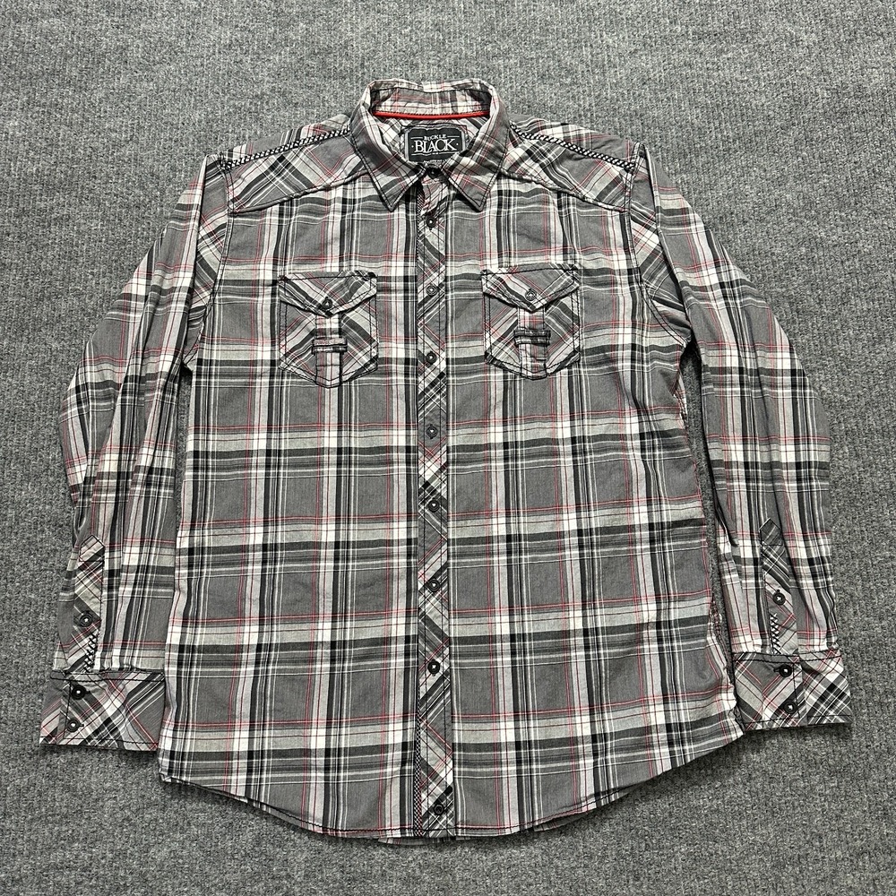Buckle Black Mens Button Up Shirt Size‎ XL Plaid Athletic Fit Long Sleeve